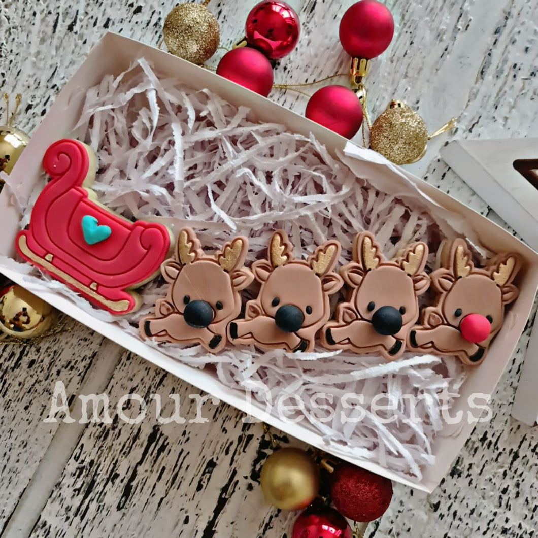 Reindeer & Sleigh Fondant Cookies (Small-sized; 5pcs)