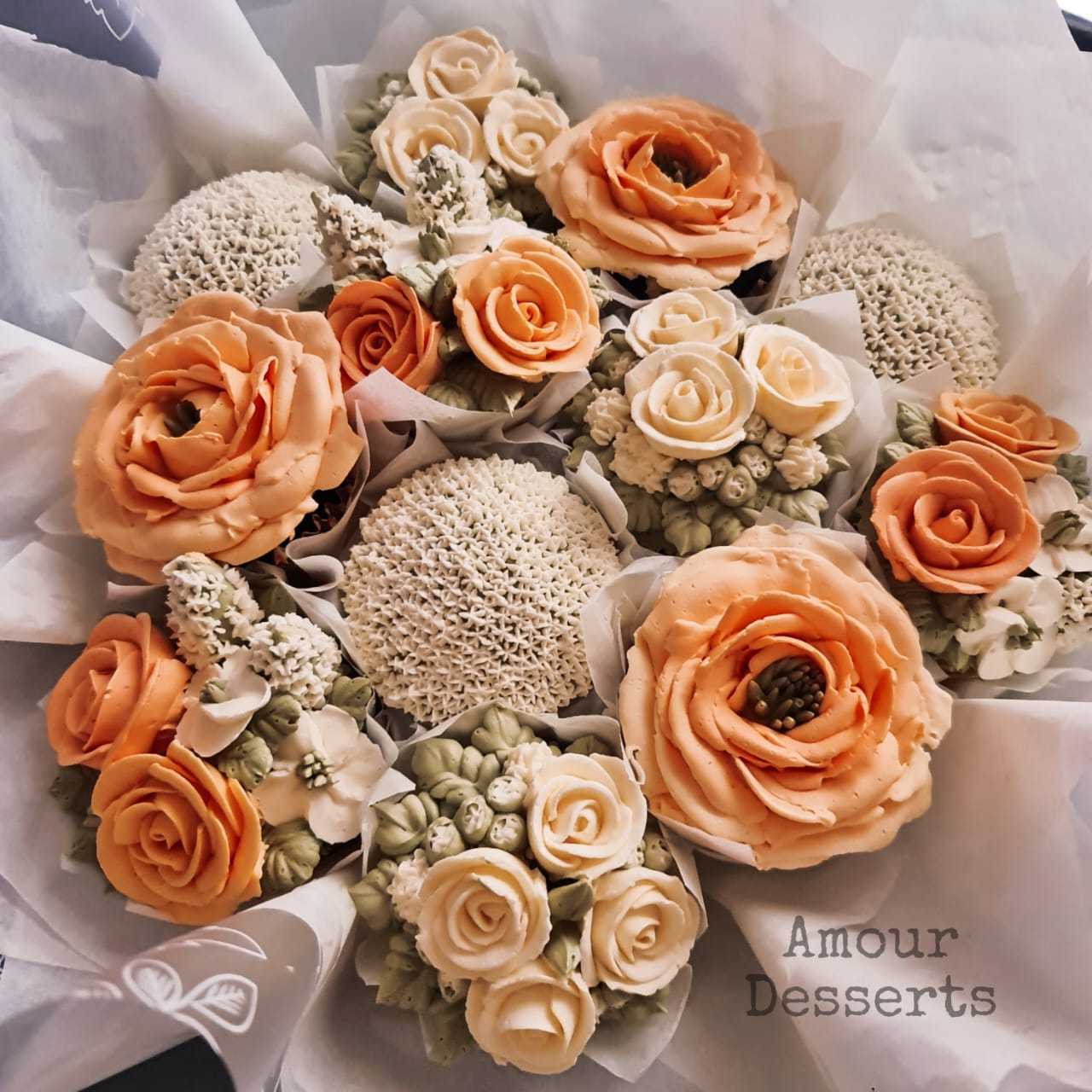 Orange and white flower cupcake bouquet for a graduation or congratulations gift